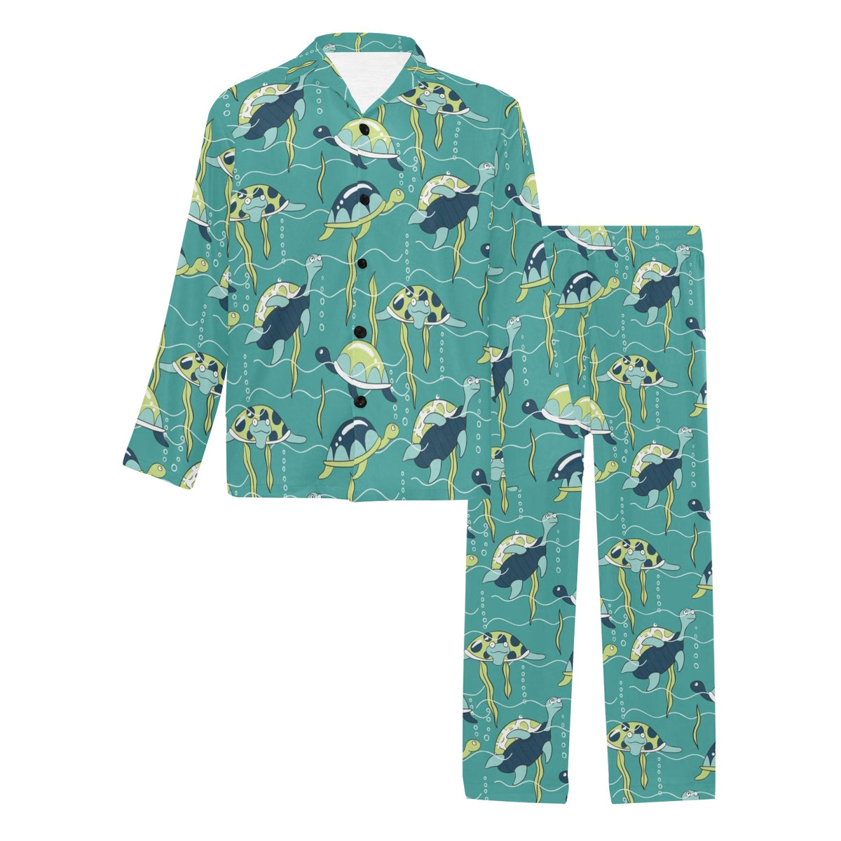 Sea Turtle Pattern Print Design T08 Men's Long Sleeve Pajama Set