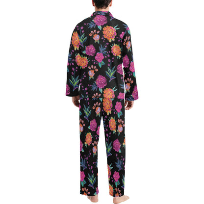 Marigold Pattern Print Design MR02 Men's Long Sleeve Pajama Set
