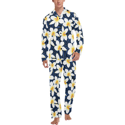 Plumeria Pattern Print Design PM026 Men's Long Sleeve Pajama Set