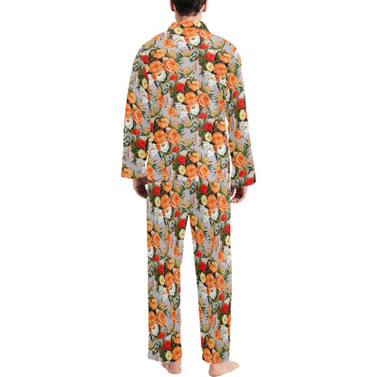 Lisianthus Pattern Print Design LT04 Men's Long Sleeve Pajama Set