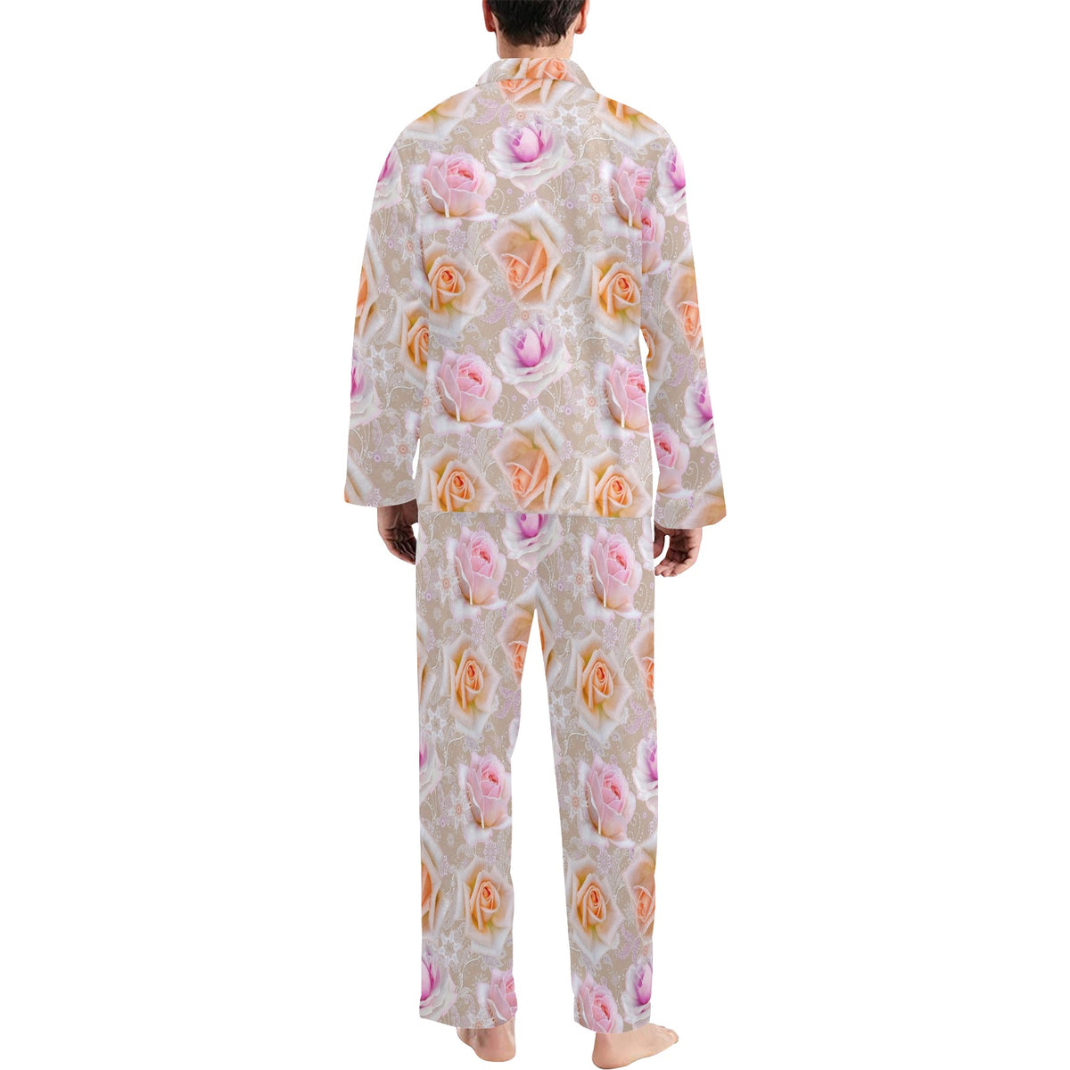 Rose Pattern Print Design RO011 Men's Long Sleeve Pajama Set