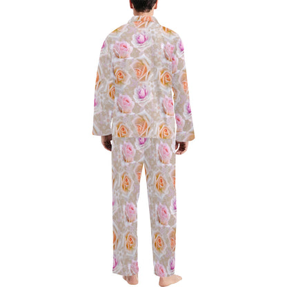 Rose Pattern Print Design RO011 Men's Long Sleeve Pajama Set