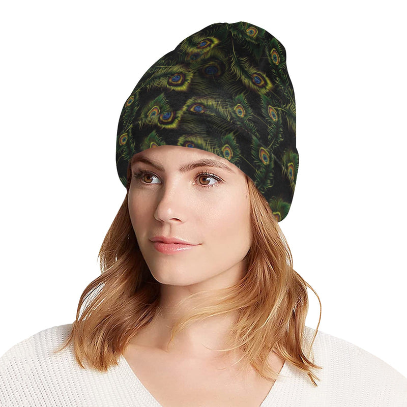 Peacock Feather Pattern Design Print Unisex Beanie