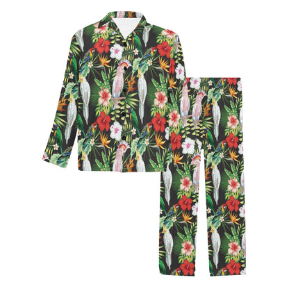 Tropical Flower Pattern Print Design TF03 Men's Long Sleeve Pajama Set