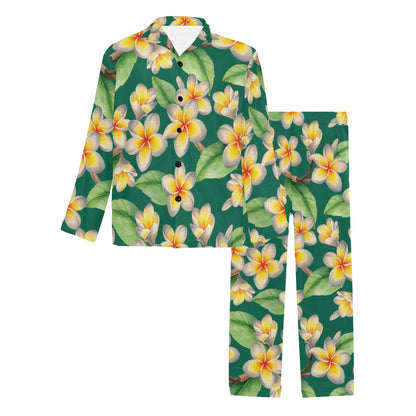 Plumeria Pattern Print Design PM07 Men's Long Sleeve Pajama Set