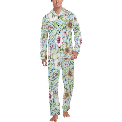 Tropical Flower Pattern Print Design TF05 Men's Long Sleeve Pajama Set