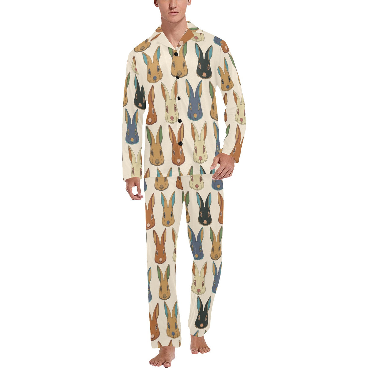 Rabbit Pattern Print Design RB04 Men's Long Sleeve Pajama Set