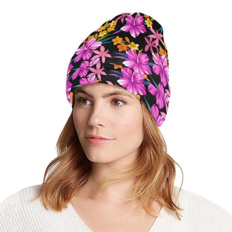 Tropical Folower Pink Hibiscus Print Unisex Beanie