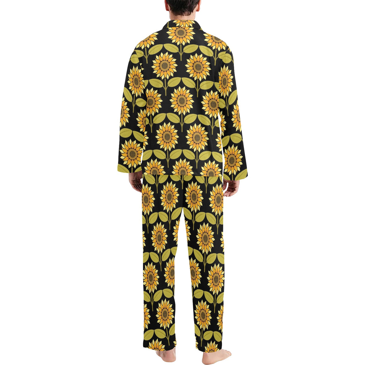 Sunflower Pattern Print Design SF015 Men's Long Sleeve Pajama Set