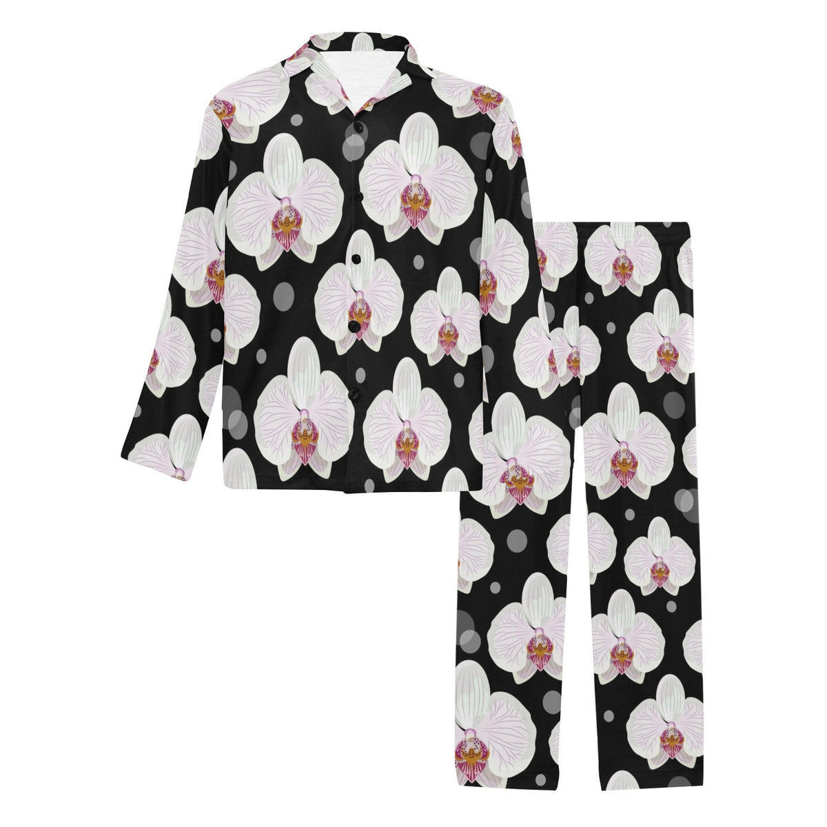 Orchid White Pattern Print Design OR09 Men's Long Sleeve Pajama Set