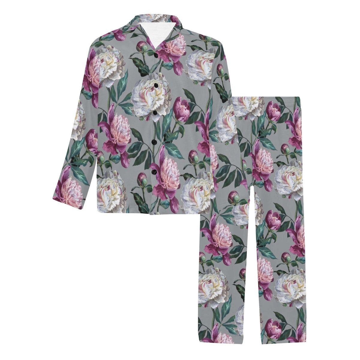 Peony Pattern Print Design PE01 Men's Long Sleeve Pajama Set