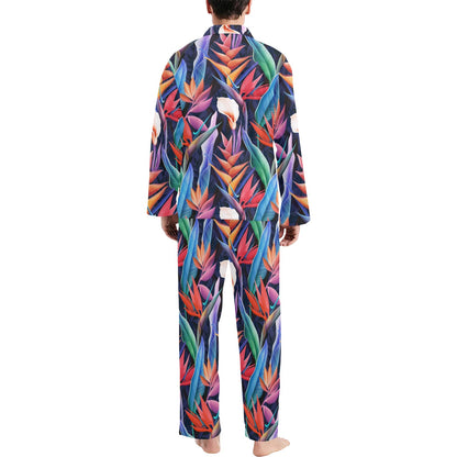 Tropical Flower Pattern Print Design TF023 Men's Long Sleeve Pajama Set