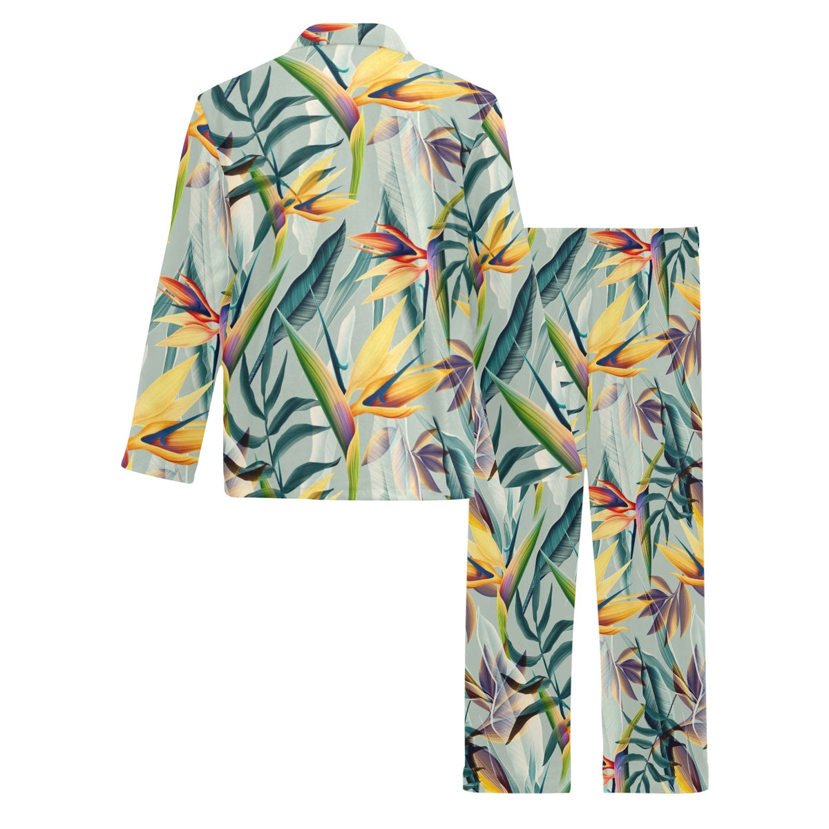 Tropical Flower Pattern Print Design TF022 Men's Long Sleeve Pajama Set