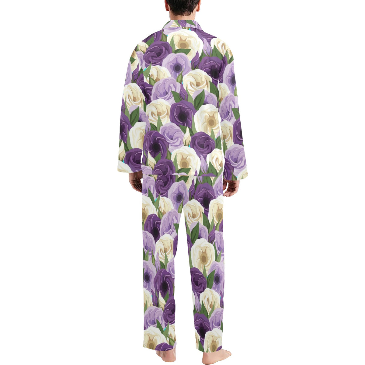 Lisianthus Pattern Print Design LT01 Men's Long Sleeve Pajama Set