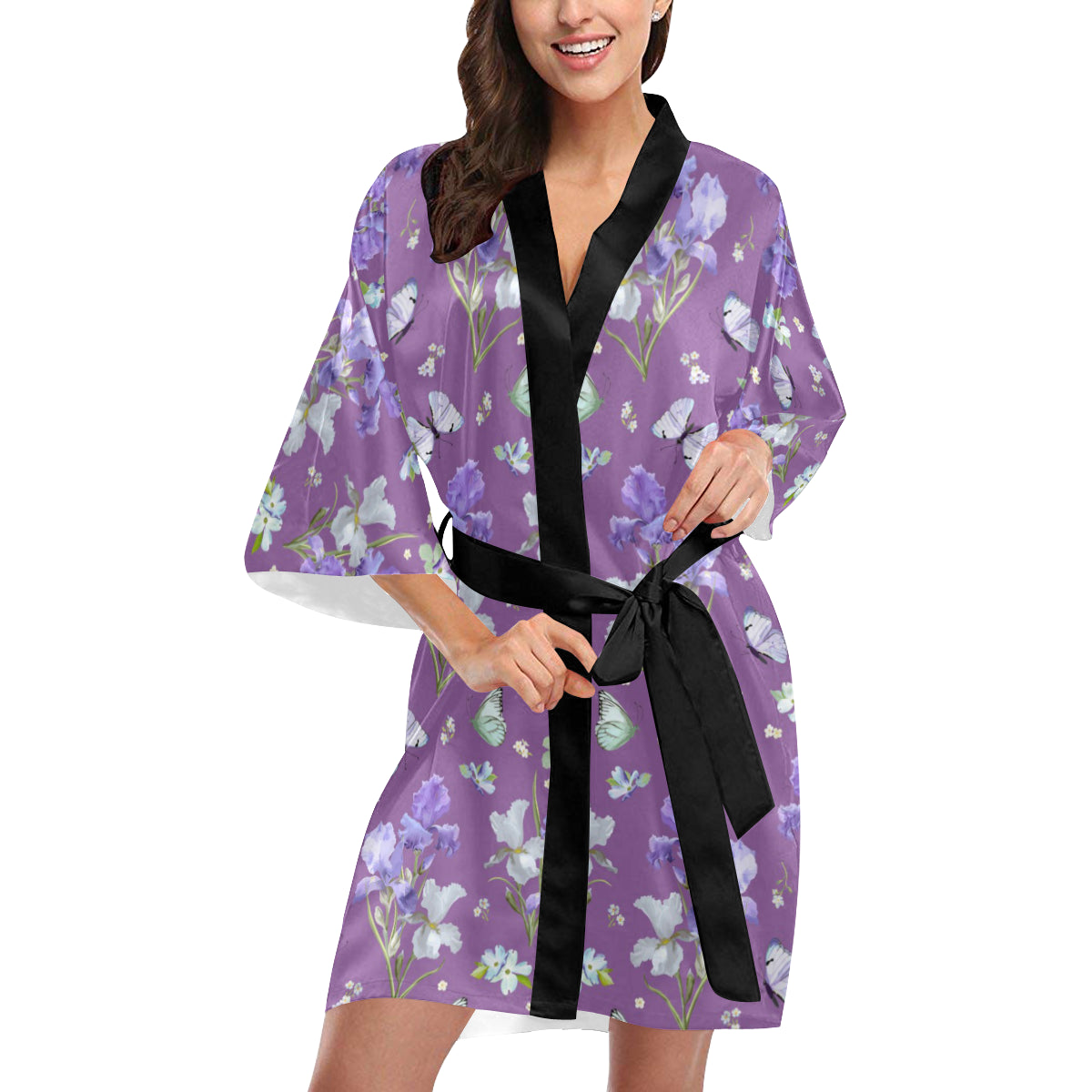 Iris Pattern Print Design IR09 Women's Short Kimono