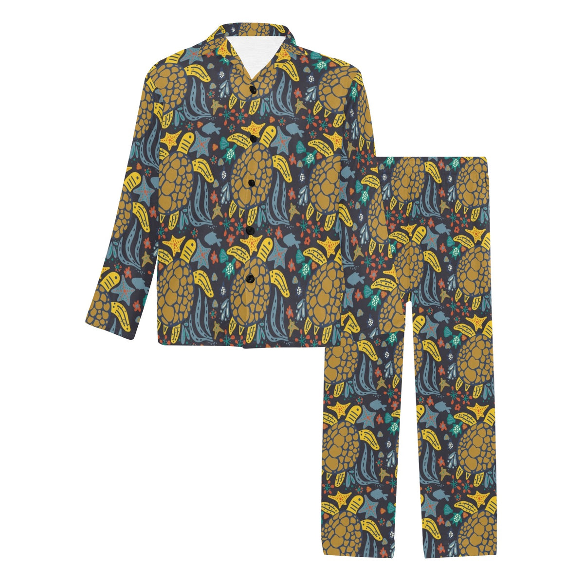 Sea Turtle Pattern Print Design T03 Men's Long Sleeve Pajama Set