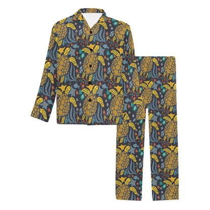 Sea Turtle Pattern Print Design T03 Men's Long Sleeve Pajama Set