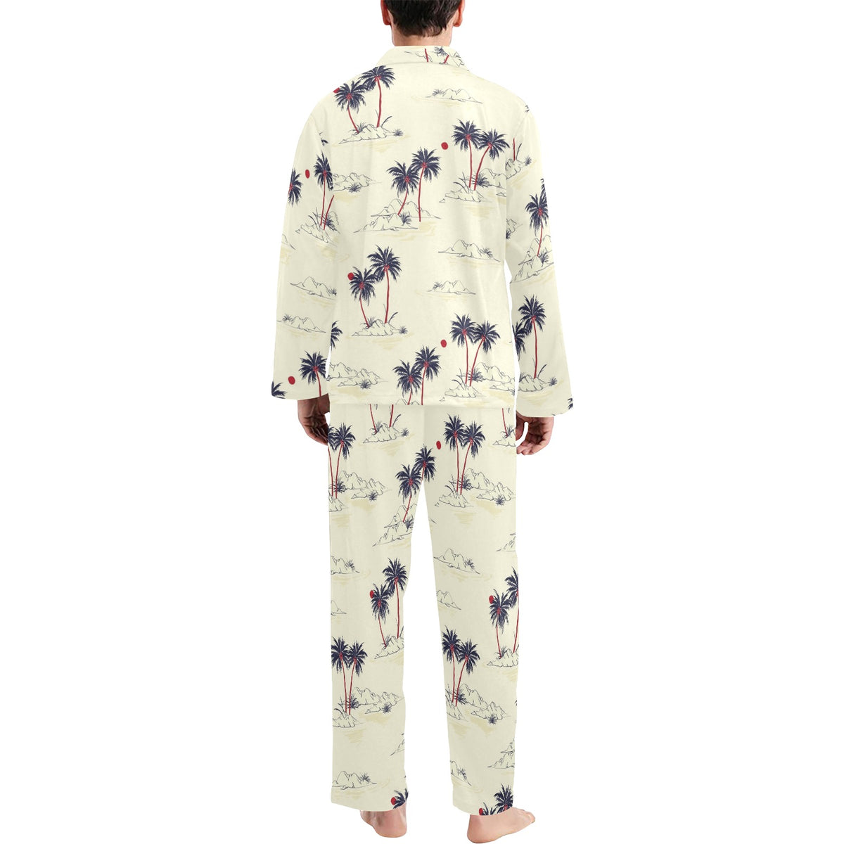 Palm Tree Pattern Print Design PT08 Men's Long Sleeve Pajama Set