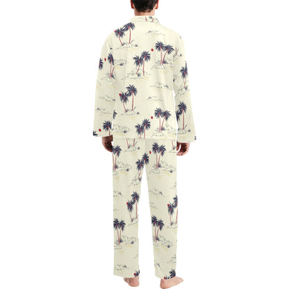 Palm Tree Pattern Print Design PT08 Men's Long Sleeve Pajama Set