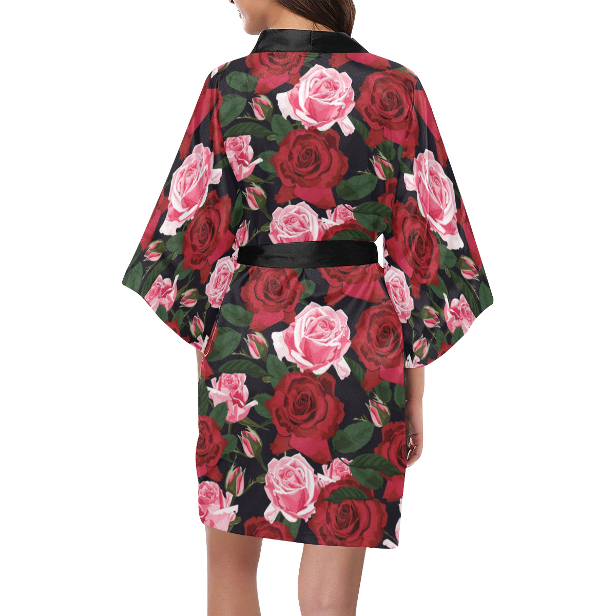 Rose Red Pink Pattern Print Design RO01 Women's Short Kimono