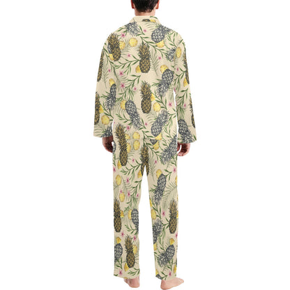 Pineapple Pattern Print Design PP012 Men's Long Sleeve Pajama Set