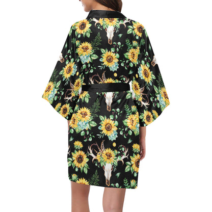 Sunflower Pattern Print Design SF08 Women's Short Kimono
