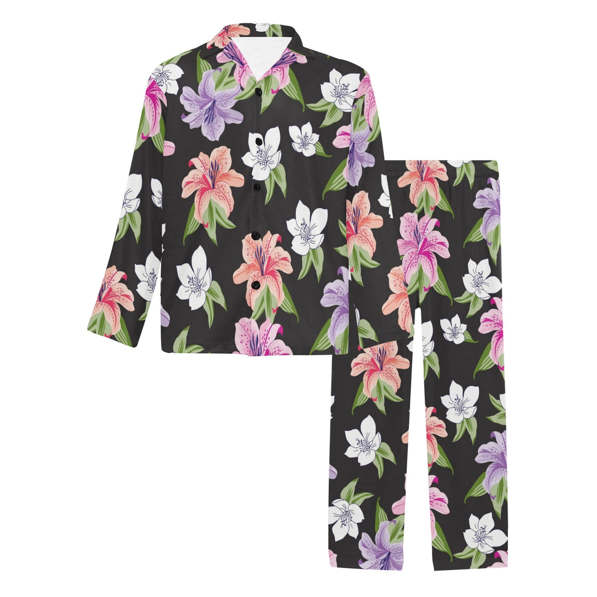 Lily Pattern Print Design LY02 Men's Long Sleeve Pajama Set