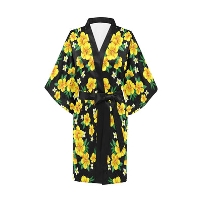 Yellow Hibiscus Pattern Print Design HB08 Women's Short Kimono