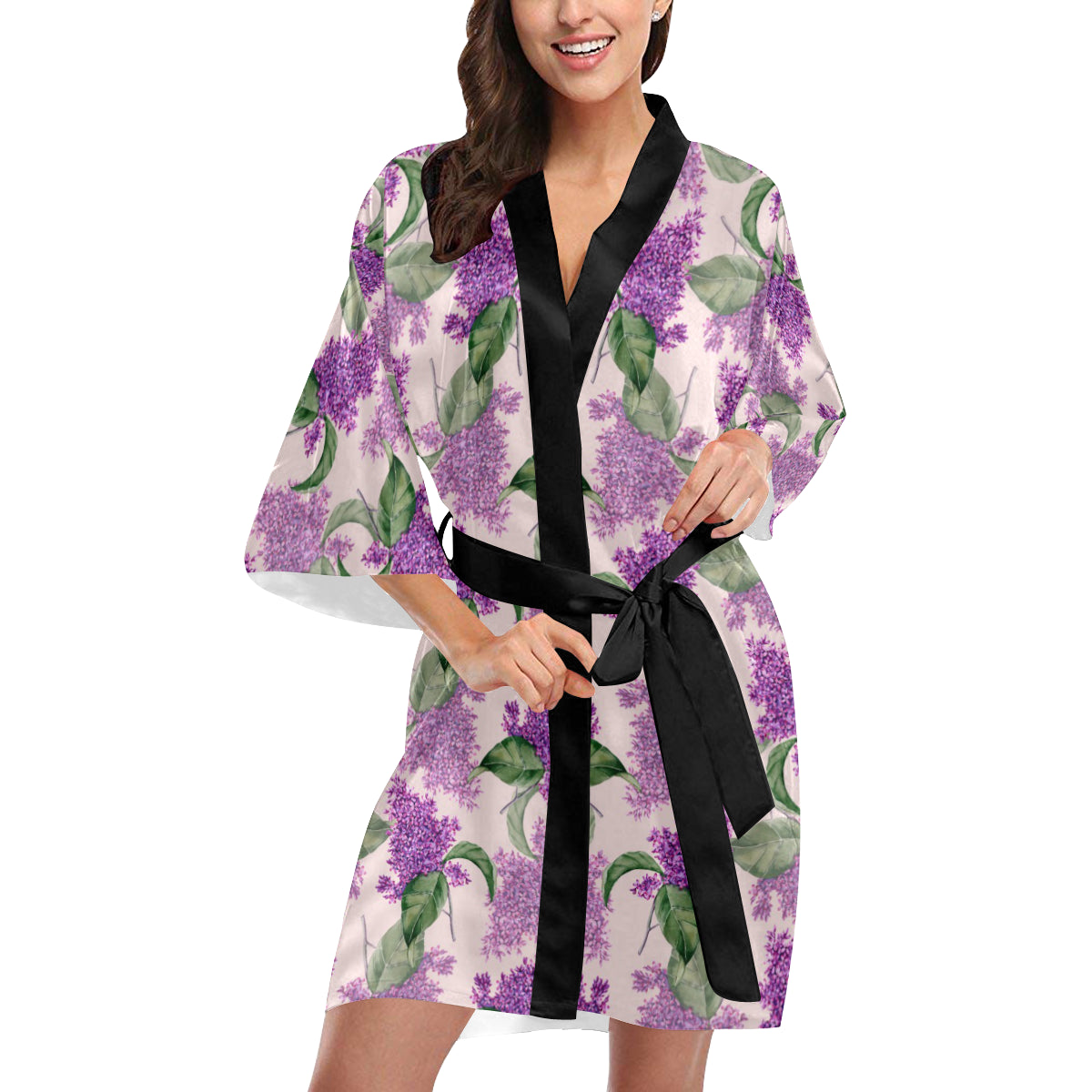 Lilac Pattern Print Design LI02 Women's Short Kimono