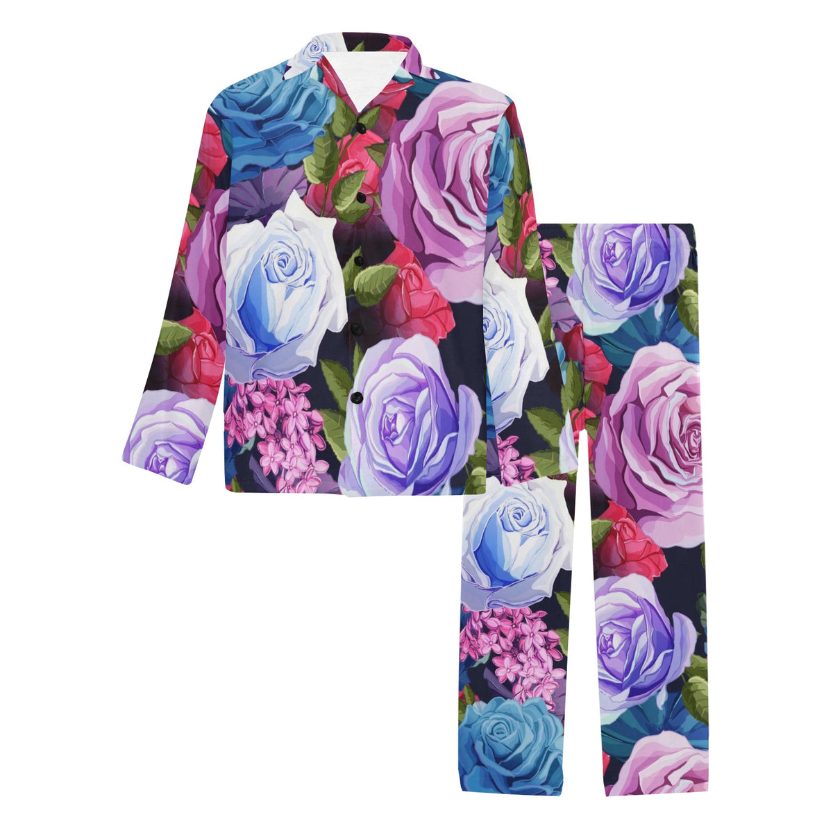 Rose Pattern Print Design RO09 Men's Long Sleeve Pajama Set