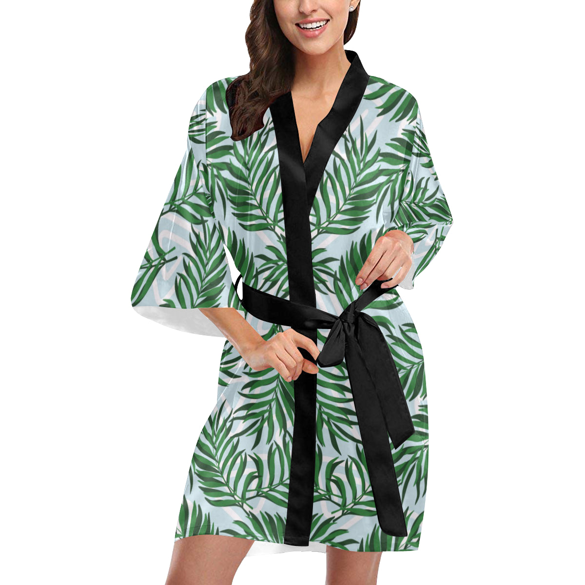 Palm Leaves Pattern Print Design PL06 Women's Short Kimono