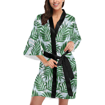 Palm Leaves Pattern Print Design PL06 Women's Short Kimono