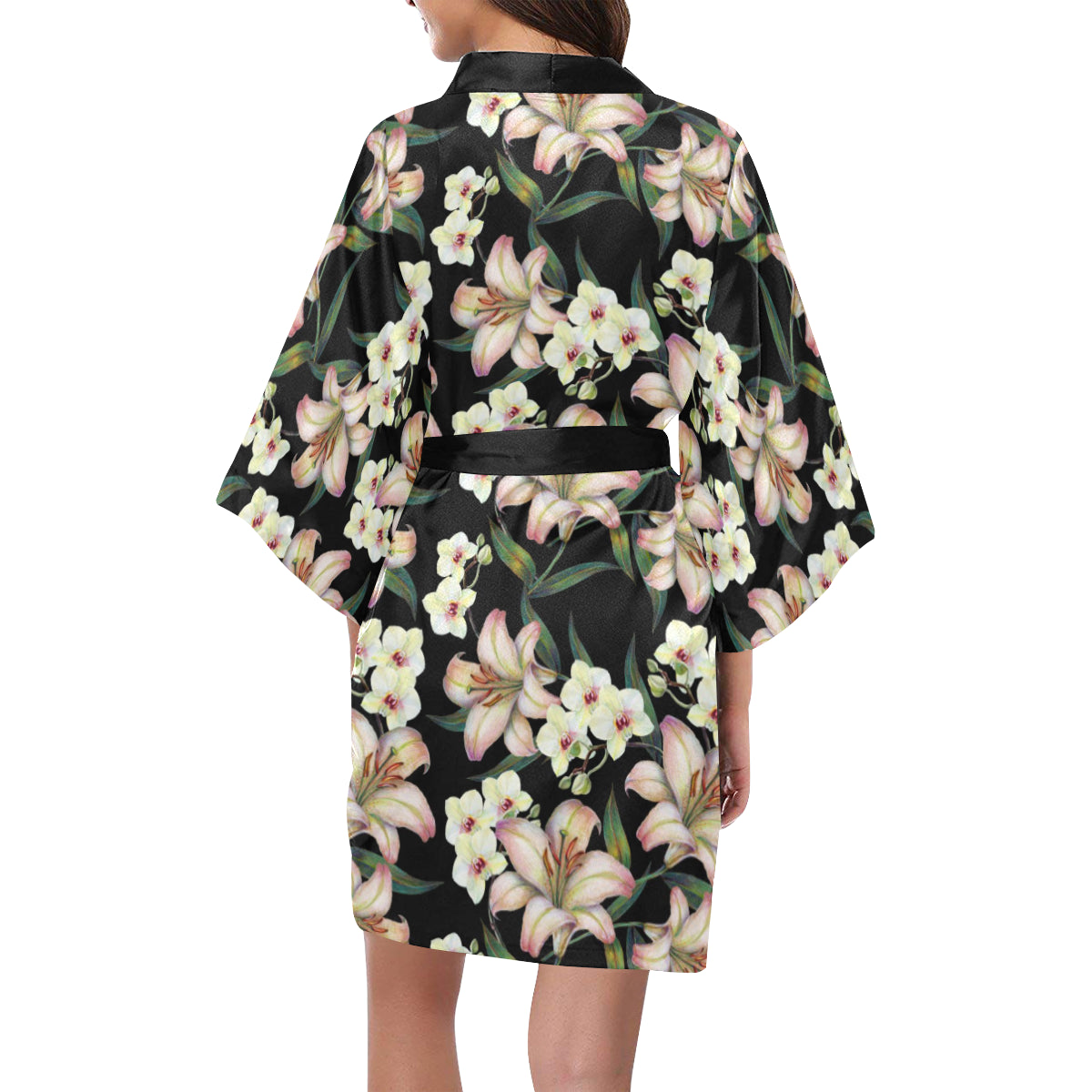Lily Pattern Print Design LY03 Women's Short Kimono