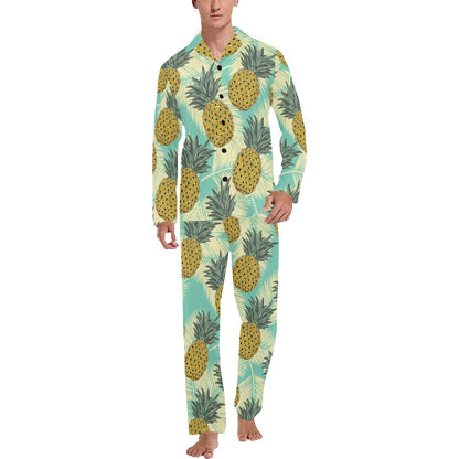 Pineapple Pattern Print Design PP03 Men's Long Sleeve Pajama Set
