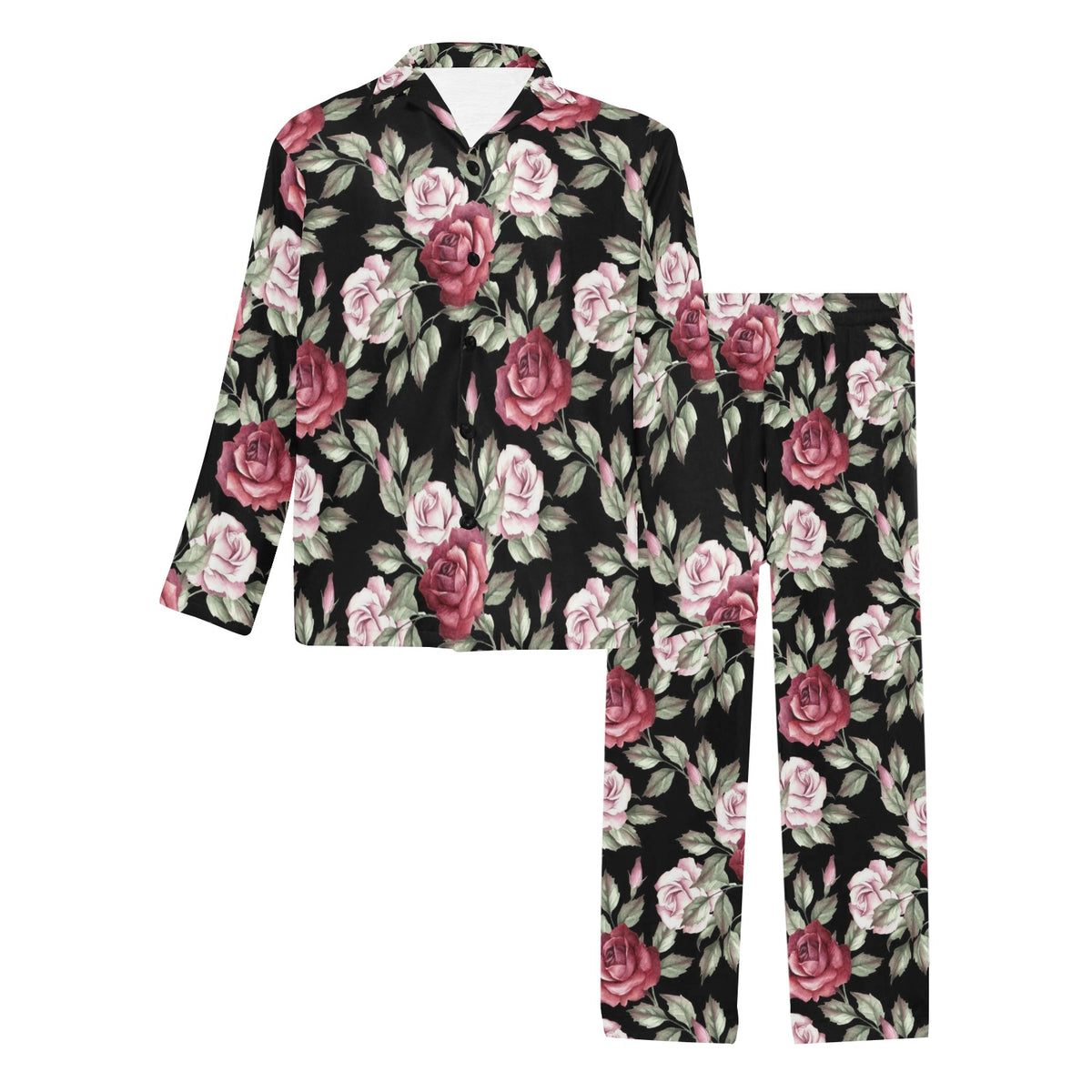 Rose Red Pink Pattern Print Design RO03 Men's Long Sleeve Pajama Set