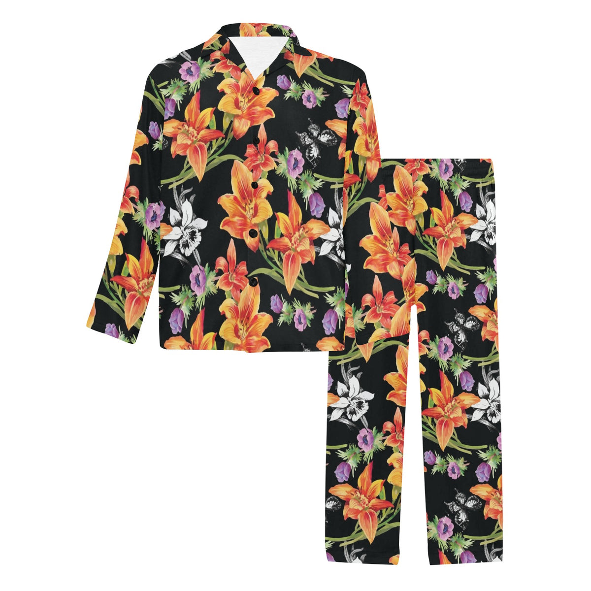 Tropical Flower Pattern Print Design TF02 Men's Long Sleeve Pajama Set