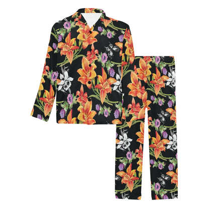 Tropical Flower Pattern Print Design TF02 Men's Long Sleeve Pajama Set