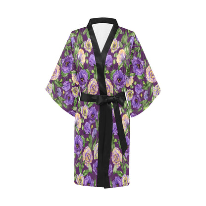 Lisianthus Pattern Print Design LT03 Women's Short Kimono