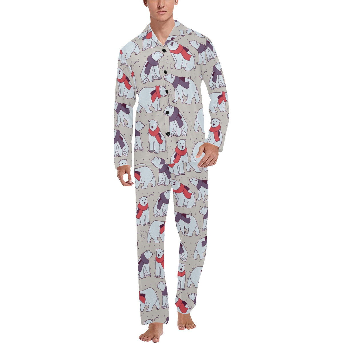 Polar Bear Pattern Print Design PB04 Men's Long Sleeve Pajama Set