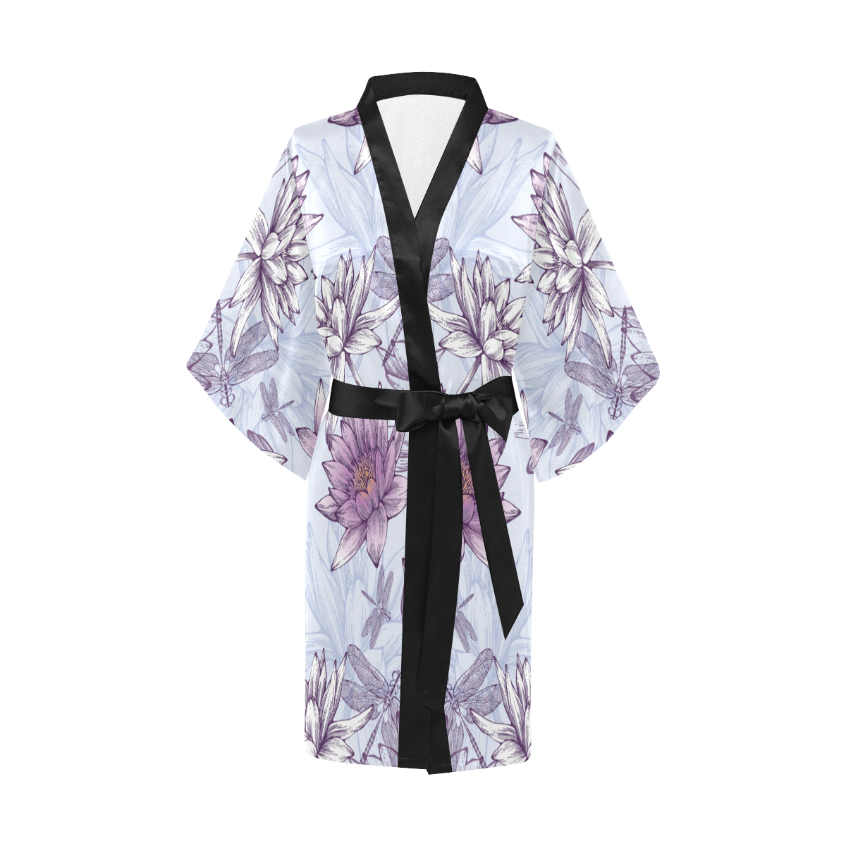 Water Lily Pattern Print Design WL01 Women's Short Kimono