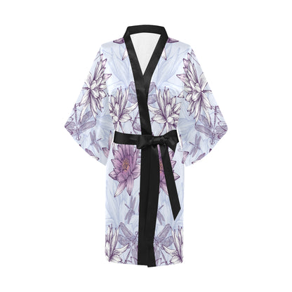 Water Lily Pattern Print Design WL01 Women's Short Kimono