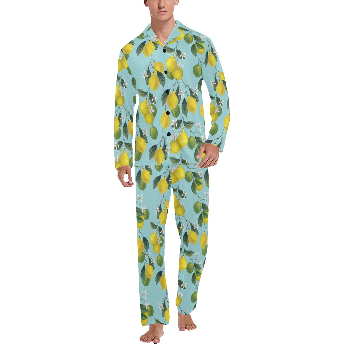 Lemon Pattern Print Design LM05 Men's Long Sleeve Pajama Set