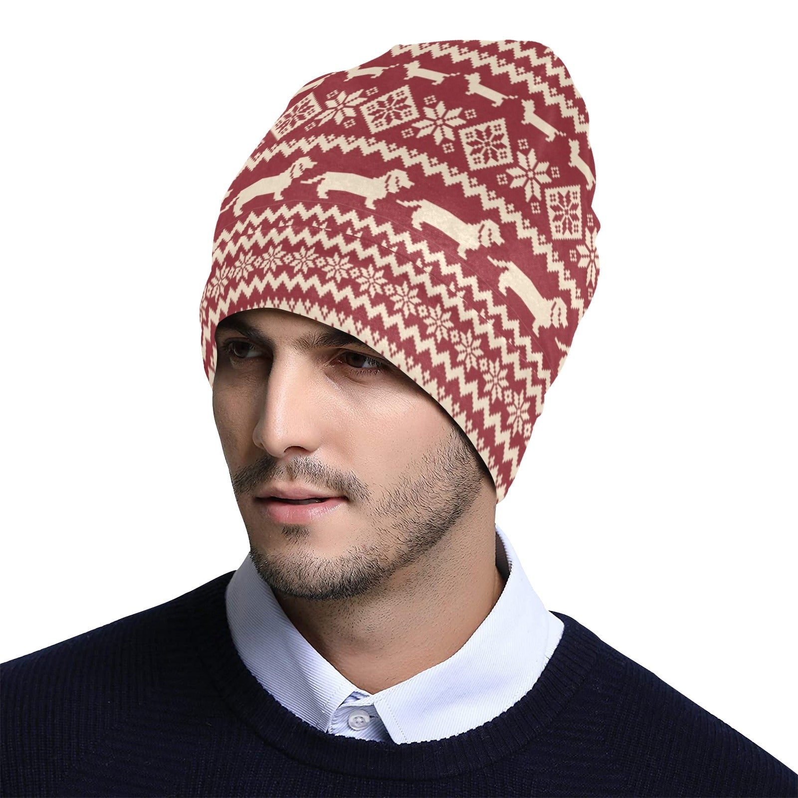 Dachshund Pattern Print Design 09 Unisex Beanie