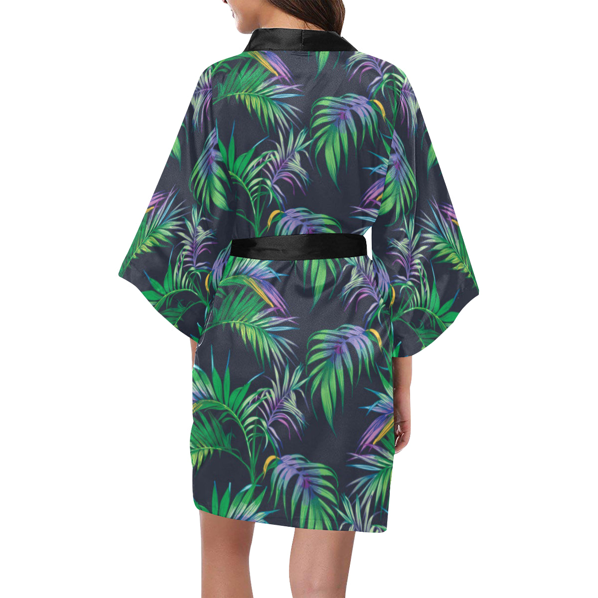 Palm Leaves Pattern Print Design PL04 Women's Short Kimono