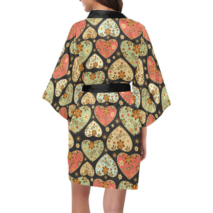 Heart Boho Pattern Print Design HE04 Women's Short Kimono