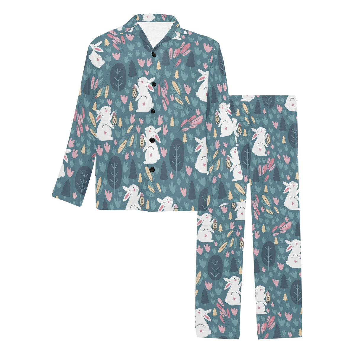 Rabbit Pattern Print Design RB013 Men's Long Sleeve Pajama Set