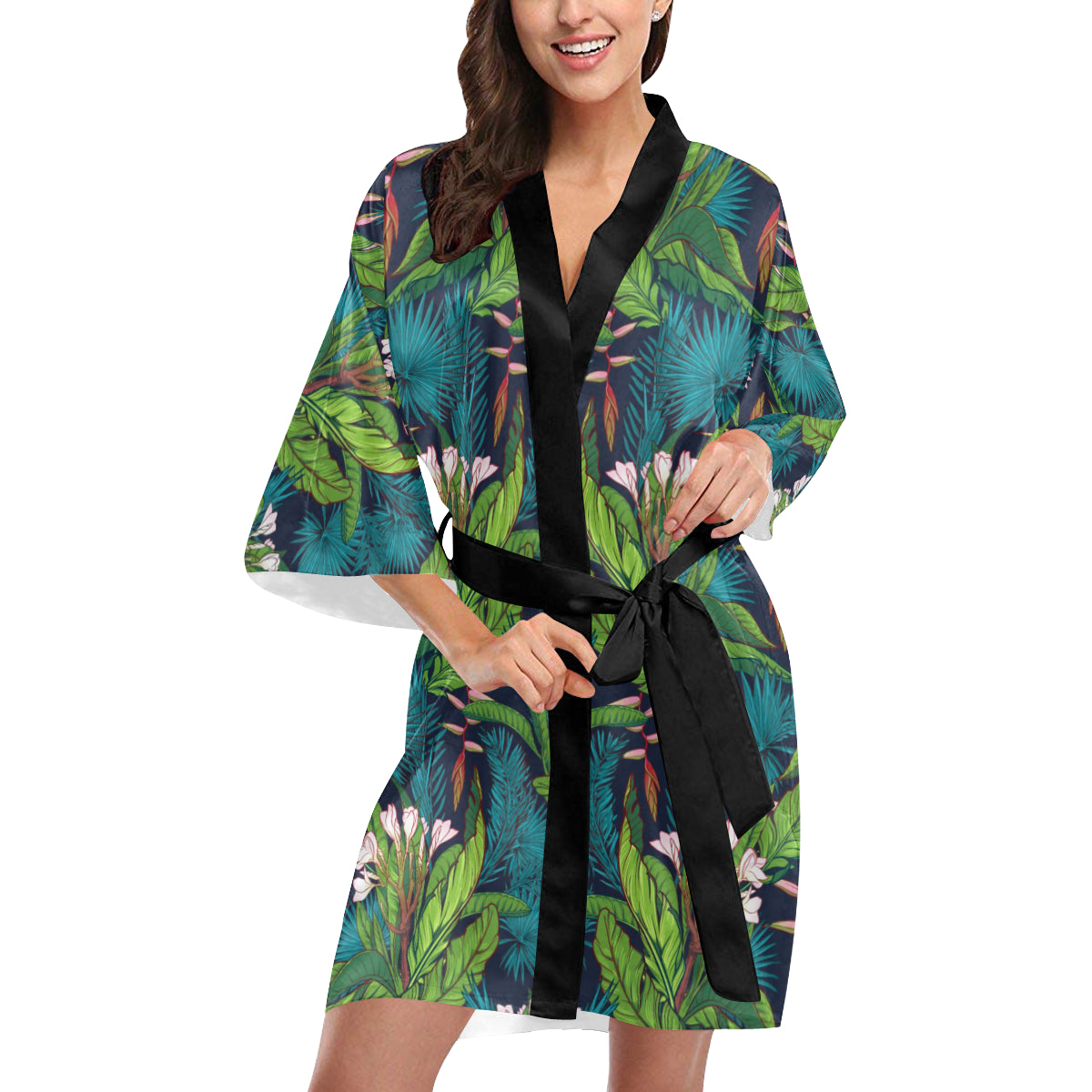 Rainforest Pattern Print Design RF01 Women's Short Kimono