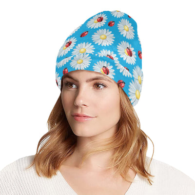 Ladybug with Daisy Themed Print Pattern Unisex Beanie