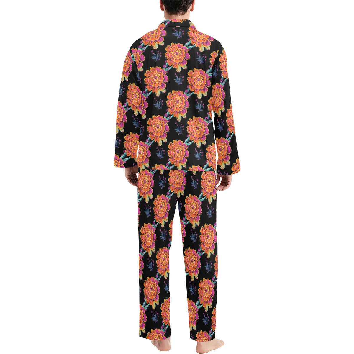 Marigold Pattern Print Design MR04 Men's Long Sleeve Pajama Set
