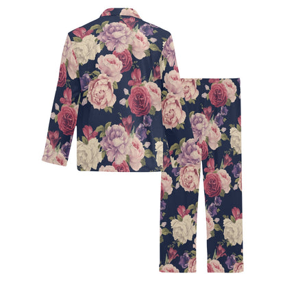 Peony Pattern Print Design PE03 Men's Long Sleeve Pajama Set
